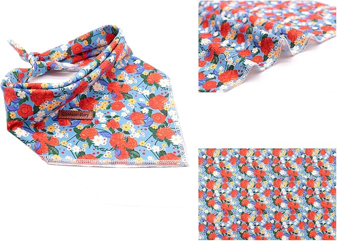 Lionheart glory Dog Bandana 1 Pack Washable Soft Cotton Floral Print Bibs Scarf, Adjustable Kerchief Square Dog Bandanas for Large Dogs