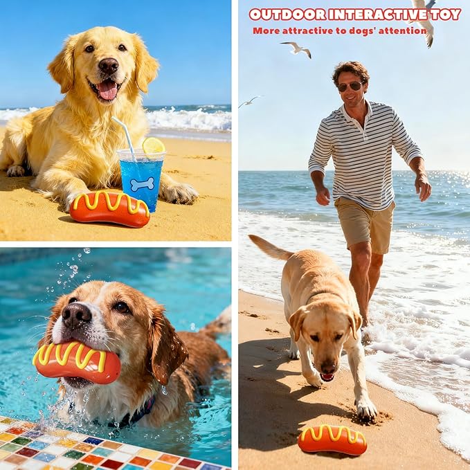 Dog Chew Toys,Interactive Dog Toys to Keep Them Busy,Hot Dog Tough Toys for Training and Cleaning Teeth,Rubber Dog Toys for Aggressive Chewers,Indoor Outdoor Play for Dogs,Dog Birthday Gift