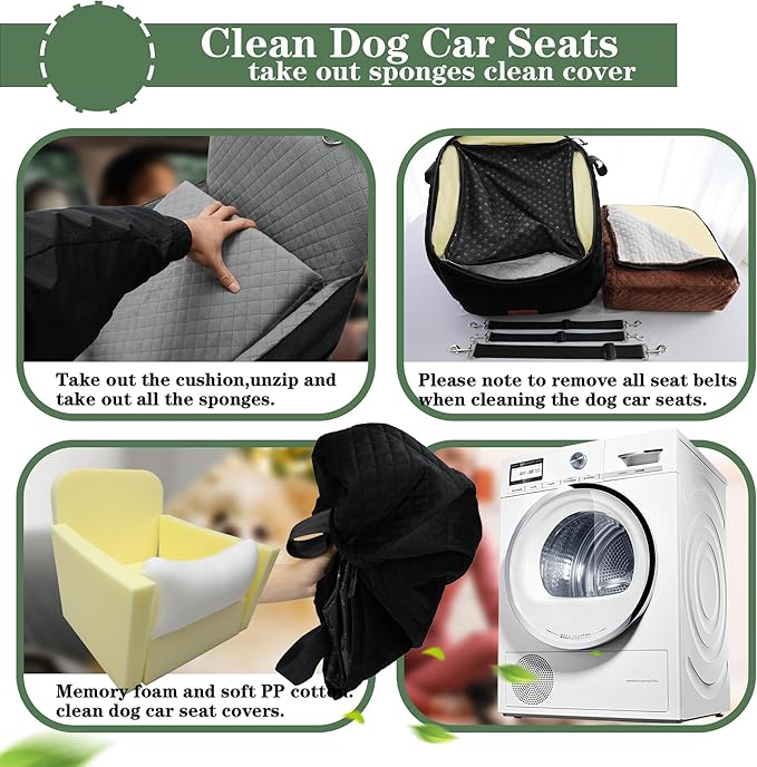 Dog Car Seat for Small/Medium Dogs,2 Adjustable Seat Belt,Memory Foam with Soft Fabric Pets Travel Car Bed with Non-Slip Bottom,Easily Installed in Front and Back seats,Removable and Washable(H-blagre