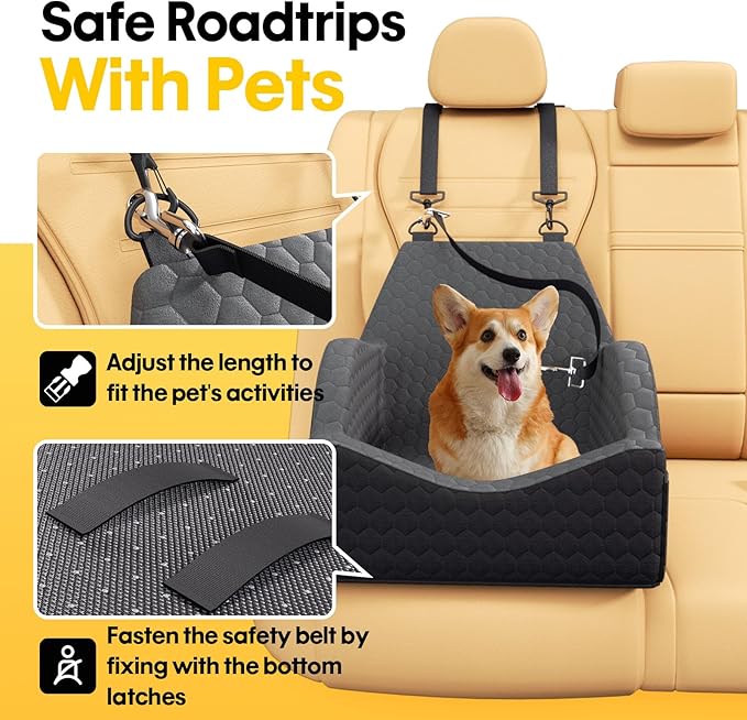Dog Car Seat for Small Medium Dogs, Memory Foam Dog Booster Seat Elevated Cushion Seat for Dogs Under 30 lbs Pet Car Seat Travel Bed