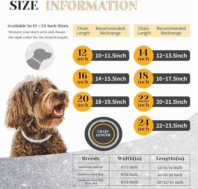 Stylish and Luxurious Diamond Dog Collar,Magnetically Absorbent Clasp,Full Diamond Design,Perfect for Wedding and Everyday Walking - Studded with Diamons Necklace Collar for Small Dogs,14''