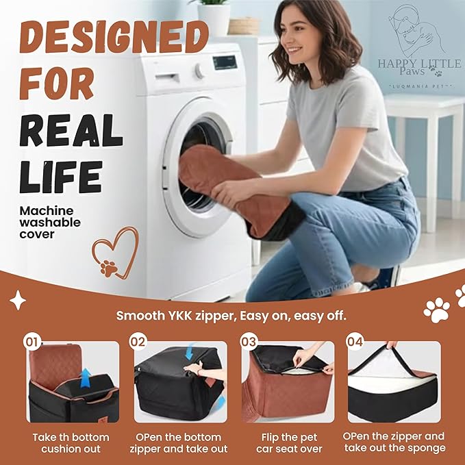 Dog Car Seat Booster for Small Dogs – Thick Cushion Elevated Travel Seat with Safety Straps, Reinforced Frame, Fits Cars & SUVs (Up to 35 lbs)