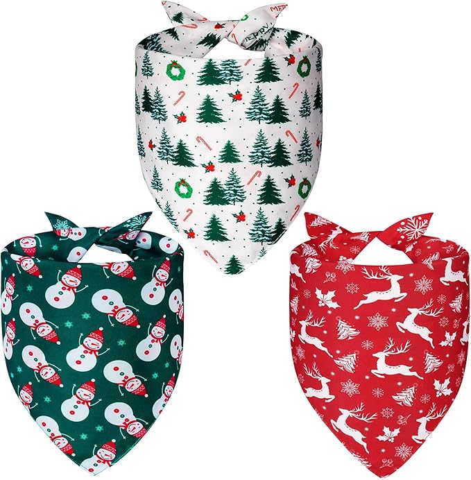Christmas Dog Bandanas Small 3PCS, 6 Pattern Holiday Scarf for Boy and Girl, Triangle Reversible Bibs Breed for Puppy Pets