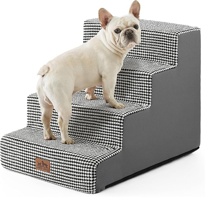 Dog Stairs for Small Dogs, 17.7" Extra Wide Right-Angle Pet Stairs for Couch and Beds, Anti-Slip Dog Steps for Old Cats and Lowrider, 17.7x23.6x17.7 inch,White Black