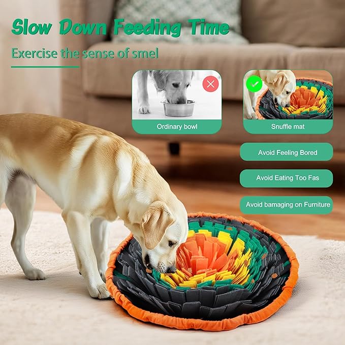 Dog Snuffle Mat, 2mm Thicken Interactive Toys for Pet, 17.7'' x 17.7'' Nosework Training Mats, Cats Bowl Travel Use Encourages Natural Foraging Skills, Comfortable Texture (Orange)