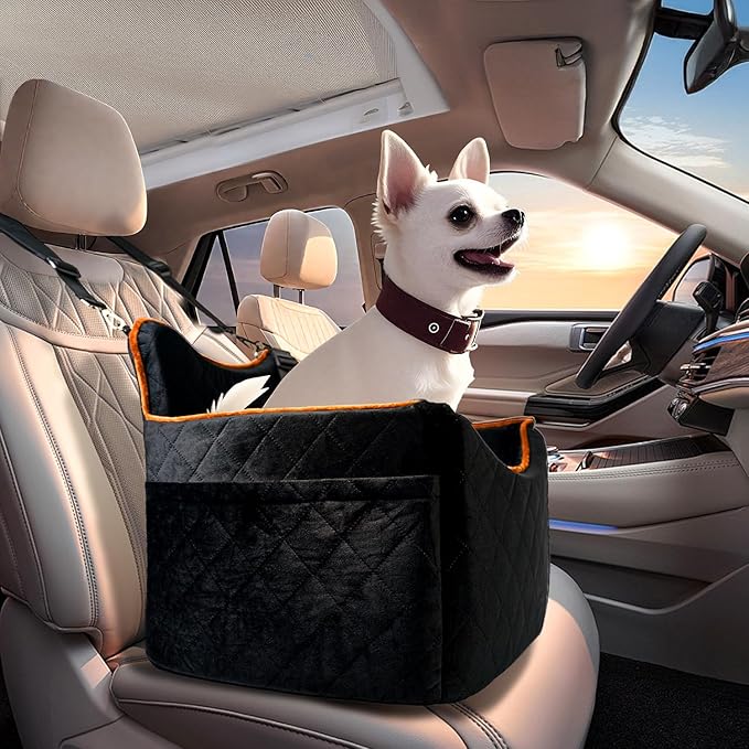 iPEGTOP Dog Car Seat for Small Medium Dogs Under 35 lbs, Washable Safety Cat Dog Booster Puppy Travel Bed with Memory Foam Cushion Secure Safe Buckles & Clip-On Leash, Black