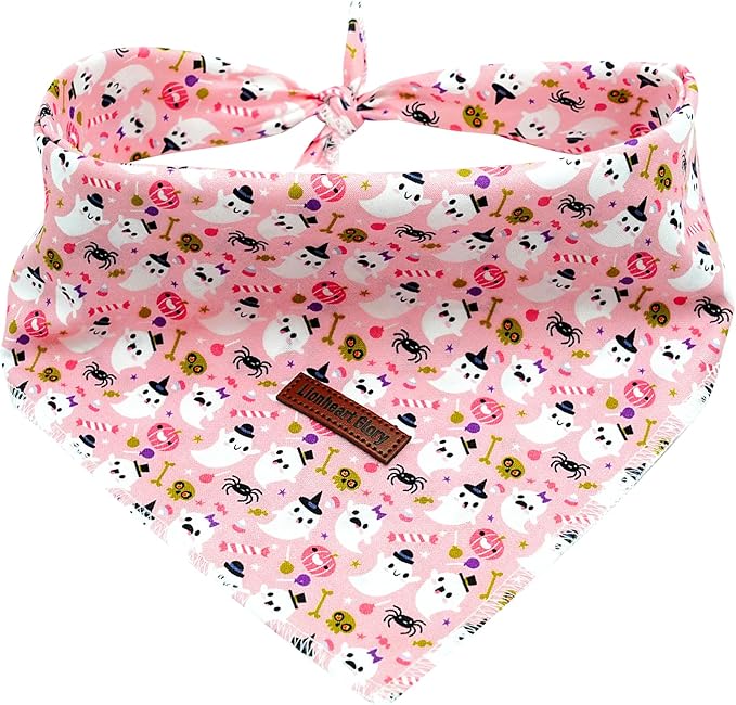 Lionheart Glory Fall Plaid Dog Scarf, Washable Square Adjustable Bandana for Small Dogs - Halloween Theme