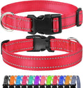 FunTags Reflective Dog Collar, Sturdy Nylon Collars for Puppy and Extra Small Girl and Boy Dogs, Adjustable Dog Collar with Quick Release Buckle,Red,3/8" Width