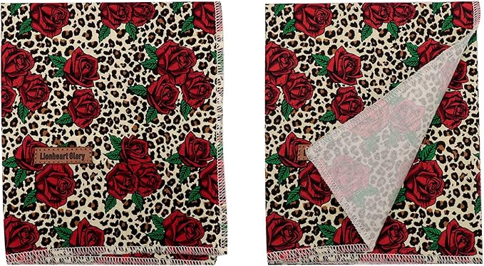 Lionheart glory Dog Bandana 1 Pack Washable Soft Cotton Rose Leopard Bibs Scarf, Adjustable Kerchief Square Dog Bandanas for Small Dogs