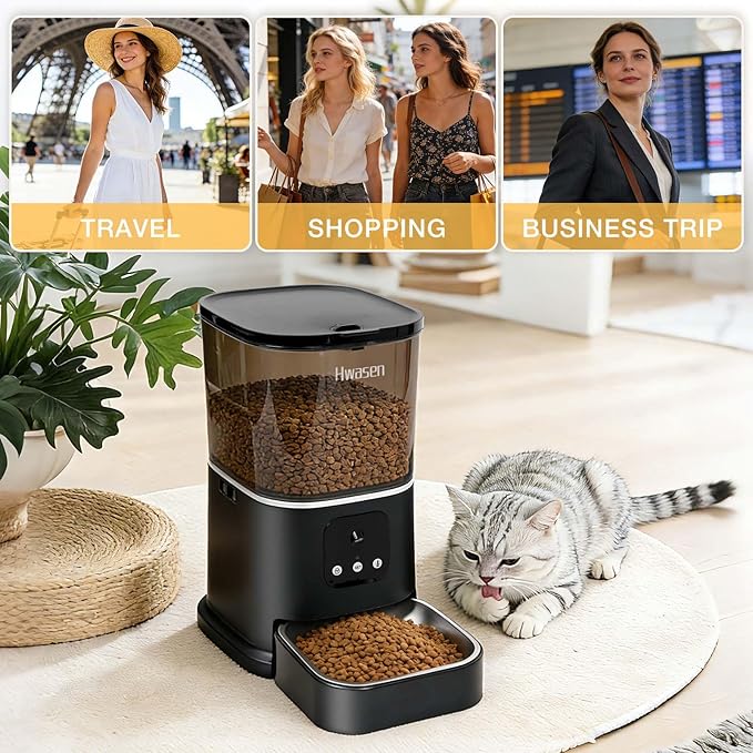 5L Smart Automatic Pet Feeder for Dogs Cats - WiFi Programmable Food Dispenser with App Control，Stainless Steel Bow - Dry Food Feeder for Small Medium Pets, Remote Feeding Schedule (Large)