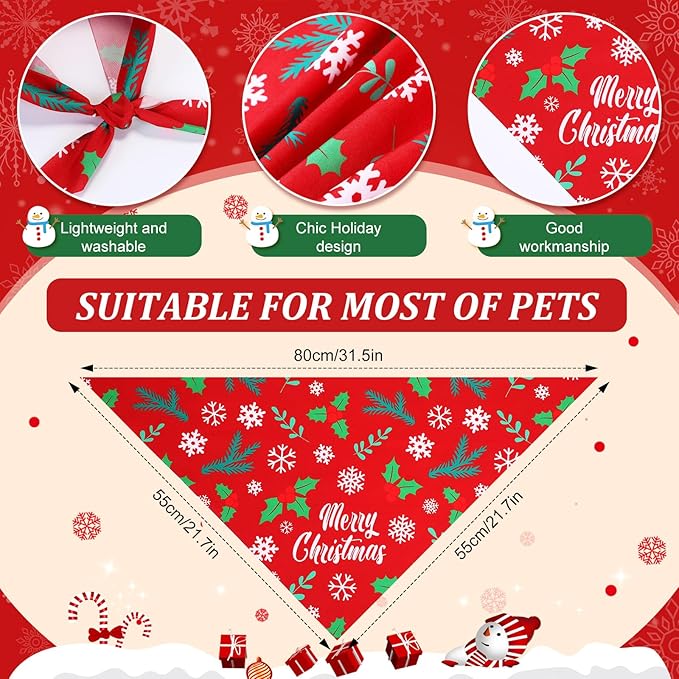 Preboun 50 Pcs Christmas Dog Bandanas Bulk Red and Green Bandanas for Dogs Triangle Kerchief Bibs Scarf Set for Pet Xmas Costume Photo Props Accessories Pet Shops, 25 Styles (31.5 x 21.7 x 21.7)