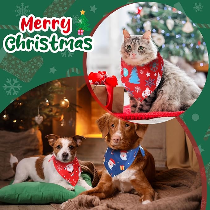 Amylove 120 Pcs Dog Bandanas Bulk Holiday Triangle Dog Pack Puppy Kerchief Bandana Adjustable Pet Scarf for Pet Cat Costume Accessories Decor(Snowman)