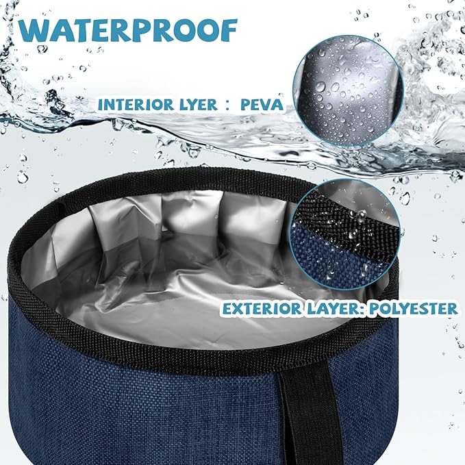 Meanplan 2 Pack Portable Dog Bowls Foldable Travel Dog Dish Portable Puppy Water and Food Bowl Pet Hiking Accessories for Small and Large Pets(Dark Blue, Red,40 oz)
