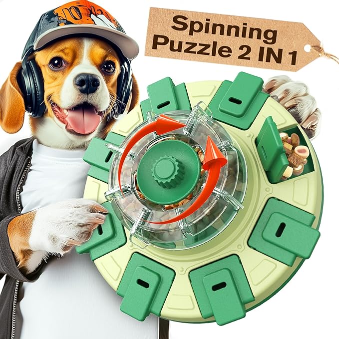 KADTC 2 Levels of Challenge Dog Puzzle Feeder Toy U.S. Brand & Design Spin-to-Release Treat Dispenser For Small Medium Large Dogs Boredom Buster Mental Stimulation Enrichment Slow Feeding Puzzles Toys