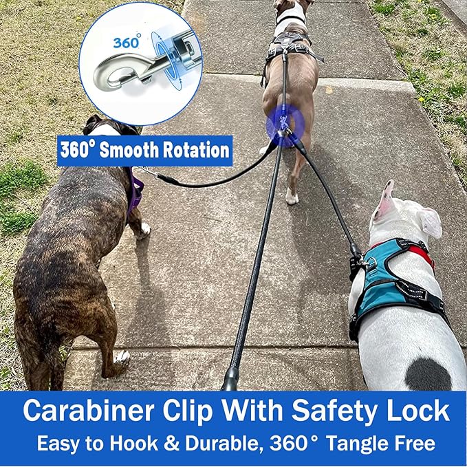 Heavy Duty 3 Dog Leash for Small Dogs No Tangle Detachable 360° Swivel Device with Padded Handle for Two/Three Pets