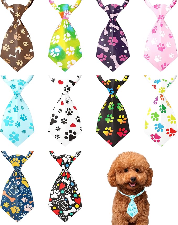 PET SHOW 10pcs Pack Paw Small Dog Ties Neckties for Doggies Cats Adjustable Holiday Birthday Grooming Accessories Neck Ties Bowties Girl Boy Festival Wedding Costumes Puppies Photography Party Gift
