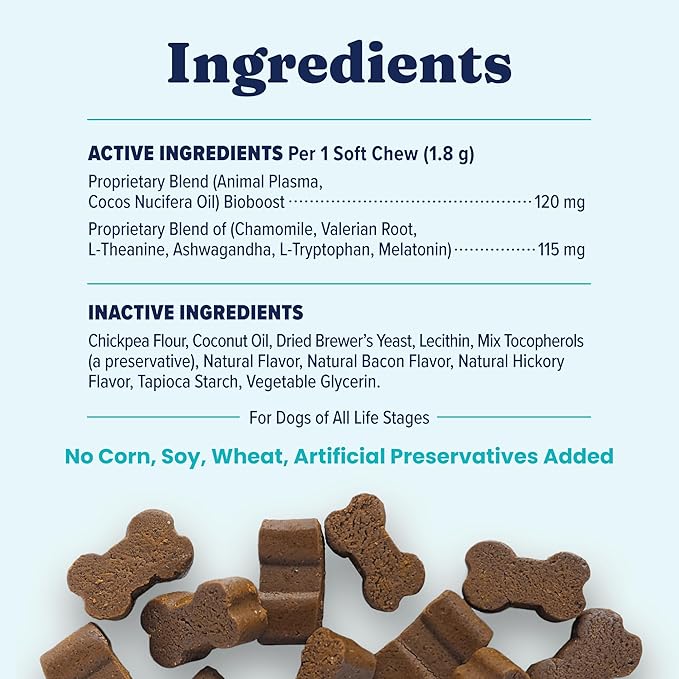 Solid Gold Calming Chews for Dogs - Dog Calming Chews w/Melatonin for Separation, Stress & Hyperactivity Relief - Supports Relaxation for Travel, Fireworks & Storms - All Ages & Sizes - Bacon 120ct