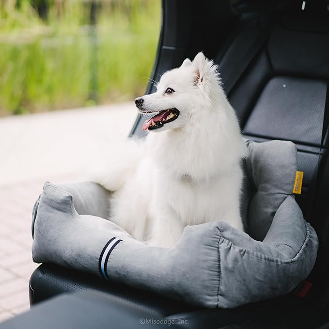 Futon Dog Car Bed for Small Dogs, Safety Seat Belt and Straps, Non-Slippery Bottom, Travel Bed, Elegant Design, Perfect for Dogs Under 25 Lbs
