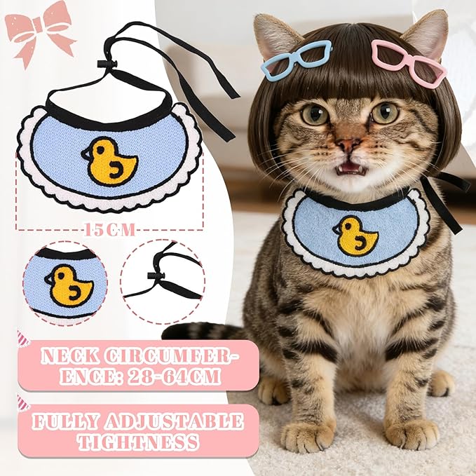 Funny Cat Bangs Bob Wig - with Ear Holes, Adjustable Elastic Band & Trimmable, Built-in Knitted Bandana & Bow Clip, Cat Cosplay Costume for Halloween Christmas Parties Festivals (Black)