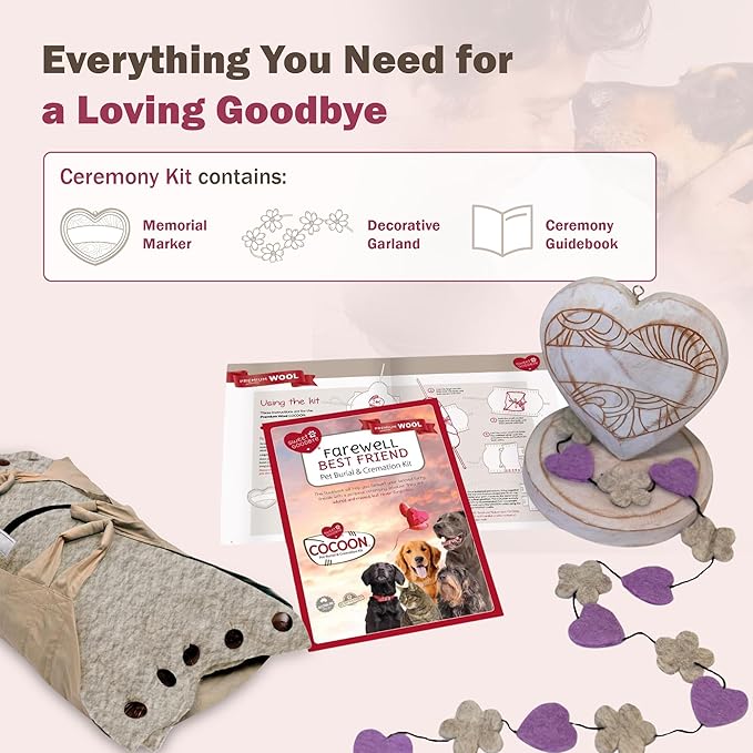 Cocoon® - Eco-Friendly Pet Burial & Cremation Ceremony Kit (Premium Wool) - Casket for Dogs and Cats (Choose Size & Color) (XL, Natural)