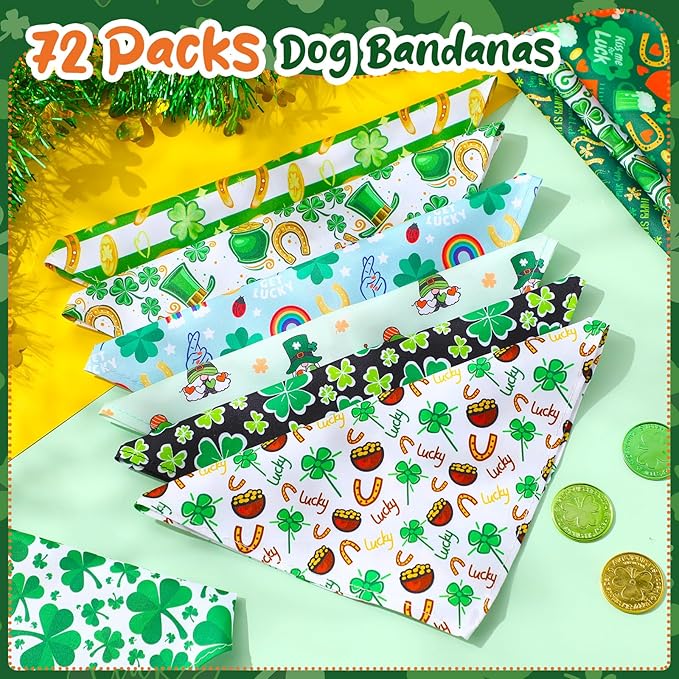 Reginary 72 Packs St. Patrick's Day Dog Bandanas Bulk Shamrock St. Patrick's Day Green Soft Dog Scarf Adjustable Pet Puppy Bibs Triangle Puppy Bibs Adjustable Cat Bandana for Pet Costume Accessories