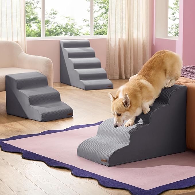 Lesure Dog Stairs for Small Dogs Pet Steps Ramp for High Bed and Couch with CertiPUR-US Certified Foam with Non-Slip Bottom, Grey, 4 Steps