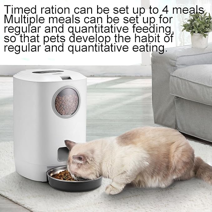 Automatic Pet Feeder with Stainless Steel Food Bowl, Dual Power Supply, Intelligent Timed Ration Feeding, Suitable for Cats and Dogs