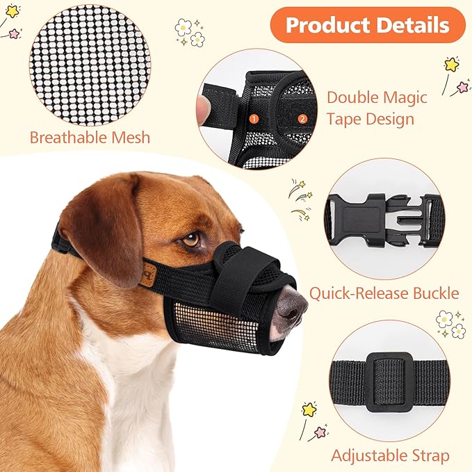 Coppthinktu Soft Dog Muzzle, Breathable Mesh Muzzle for Small Medium Large Sized Dog Mouth Cover, Adjustable Muzzles to Prevent Biting Barking Dogs Mouth Cover Allows Drinking (Black L)
