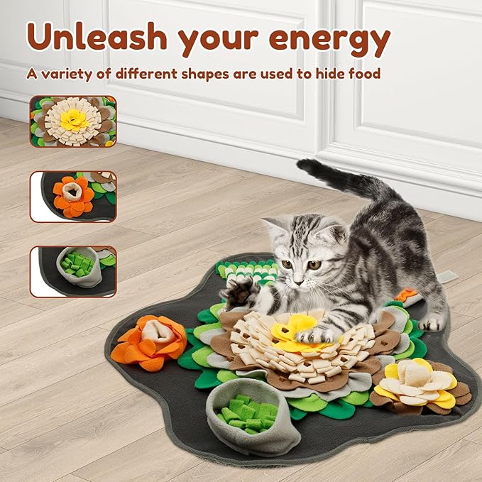 Plush Fabric Flower Shape Slow Eating Mat Bright Color Interactive Dog Snuffle Mat with Non-Slip Back for Smell Training for Small Dog Cat Rabbit(Grey,Small Dogs)