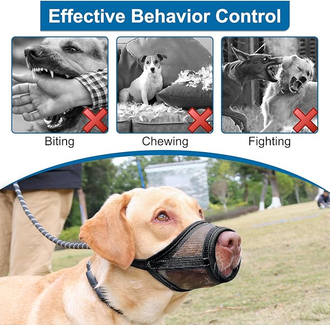 LUCKYPAW Dog Muzzle, Mesh Muzzle for Small Medium Dogs, Soft Mouth Cover to Prevent Biting Chewing, Drinkable Breathable Adjustable Puppy Poodle Dachshund (S, Black)