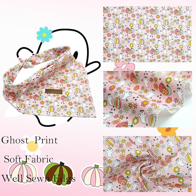 Elegant Little Tail Dog Bandana, Fall Halloween Adjustable Scarf Handkerchief Bib for Small Large Dogs, Boy Girl Square Kerchief
