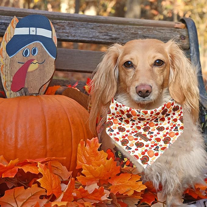 Lionheart glory Turkey Dog Bandanas Fall 1 Pack Washable Soft Dogs Scarf, Square Adjustable Girl Boy Dog Bandanas for Medium Large Dogs Holiday