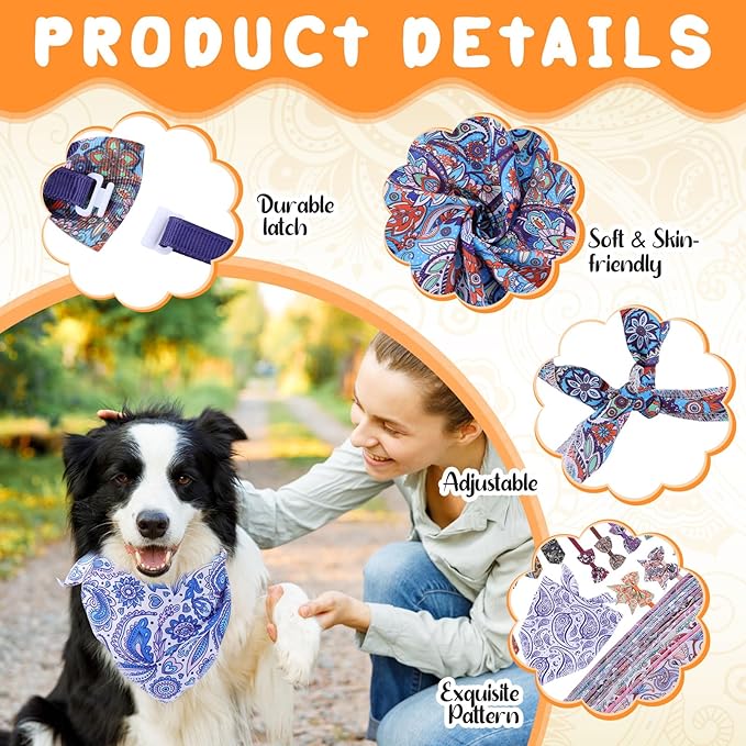 Reginary 120 Pcs Paisley Dog Bandanas Bulk Dog Bows Set Bow Ties Cat Scarf Colorful Washable Triangle Pet Kerchief Cute Bib for Summer Small Medium Large Pets Grooming Accessories Costume