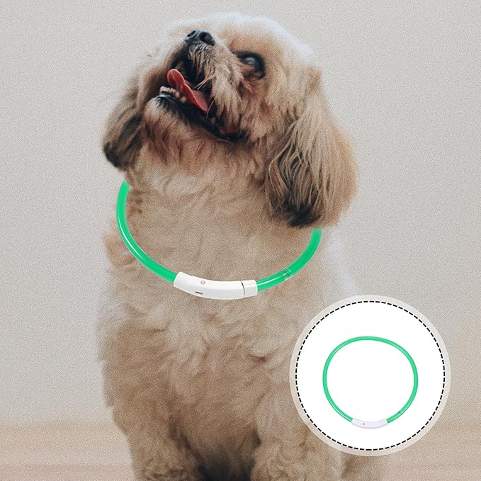 Happyyami LED Dog Collar USB Rechargeable Glowing Fiber Optic Pet Collar 70cm Adjustable Night Safety for Dogs