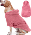 IDOMIK Fuzzy Dog Sweater with Adjustable Hood, Warm Fleece Dog Sweater Hoodie with Harness Hole & Pocket, Pullover Sweaters for Large Dogs, Fuzzy Hooded Sweatshirt for Fall Winter Christmas,Pink,3XL