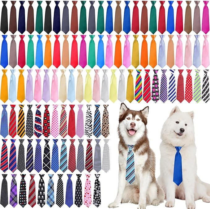 Newcotte 110 Pcs Large Dog Ties Bulk Adjustable Neck Ties Collar Grooming Neckties for Girl Boy Winter Dogs Gift Favor (Fresh)