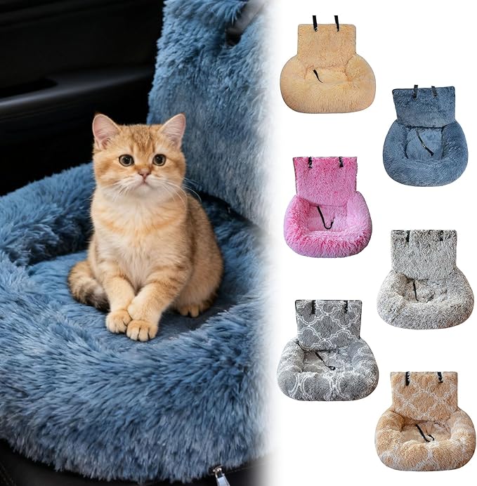 Generic Dog Car Seat for Dogs,Fluffy Pet Seat with Detachable Washable Cushion, Portable Travel-Safe Bed for Cars with Safety Belts (Orange, 60X60cm)