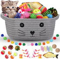 Zopeal 58 Pcs Cat Storage Basket Gift Toys Set, Colorful Flashing Balls Pet Bell Crinkle Balls Spring Toys Attract Cat to Swat, Hunt, Interactive for Pet(Grey,9.8 Inch)