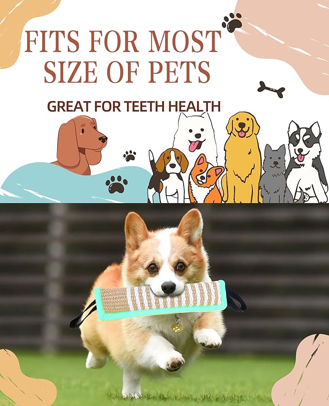 Clysoru Squeaky Tug Toy for Dogs Jute with 2 Strong Handles Lasting Training Equipment Puppy to Large Dog Interactive Toys of War Pull Indestructible Rope Pet Crinkle Teething