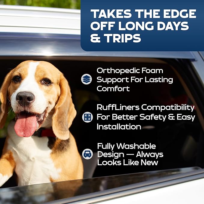 Ruff Liners Dog Bed for Car Back Seat, Medium Black – As Seen on Shark Tank – Fits Medium Seat Extender – Non-Slip Base, Waterproof Cover, Machine-Washable – Dog Mat for Car with Rebound Foam Comfort