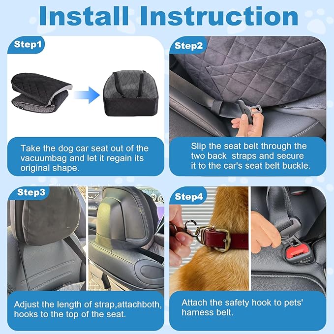 Dog Car Seat for Small & Medium Dogs up to 35 lbs, Pet Booster Seat with Removable Washable Cover, Soft Plush, Safety Leash, Non-Slip Bottom