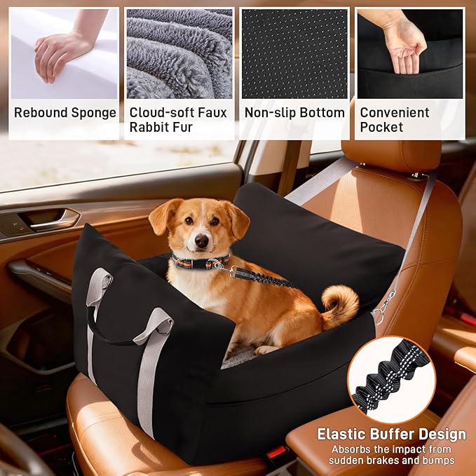 Waterproof Dog Car Seats for Small Medium Dogs, Dog Booster Seat 4in Memory Foam Pet Car Seat up to 40 lbs with Pockets, Travel Pet Car Seat with Detachable Washable Cover and Cushion