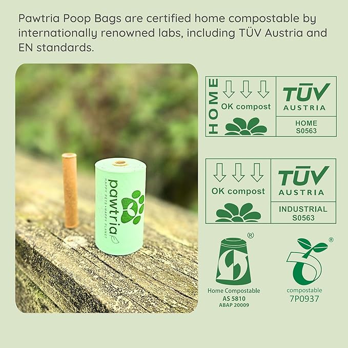 Eco Duo Set: Pawtria Dog Poop Bags (120) + Premium Silicone Poop Bag Holder for Leash, BPA-Free, Leak-Proof, Zero Plastic, Zero Waste, Supports Rescue Dogs (Dispenser + 120 Poo Bags)