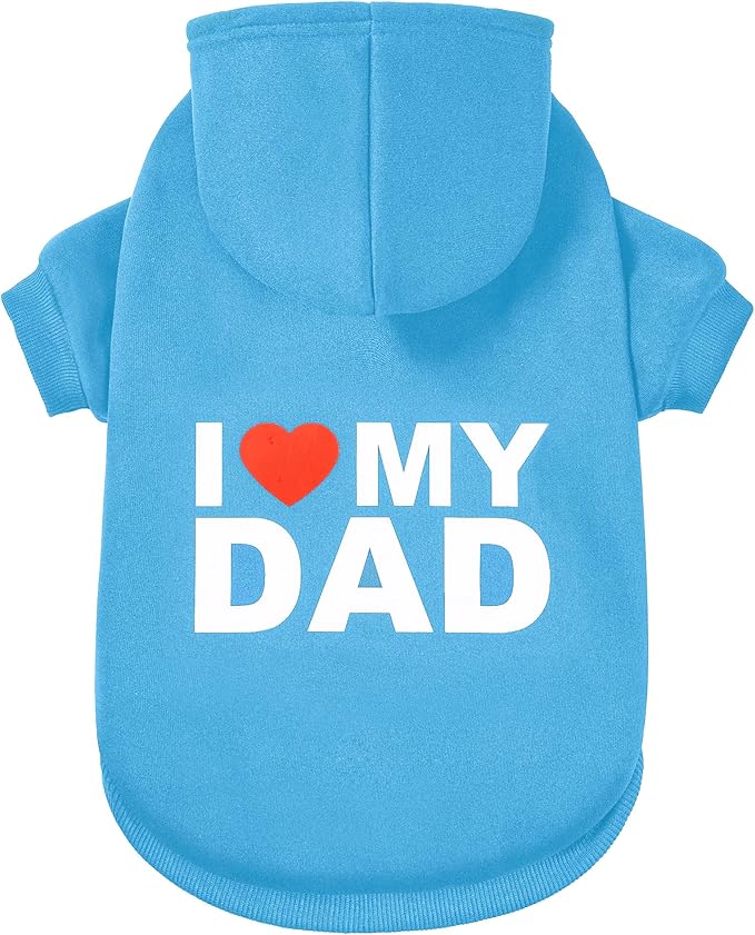 GreenJoy Dog Sweater Dog Hoodie Cold Weather Dog Coat Hooded Sweatshirt for Puppies,Cats, Small Medium Large Dogs (Blue(I Love My Dad), Small)