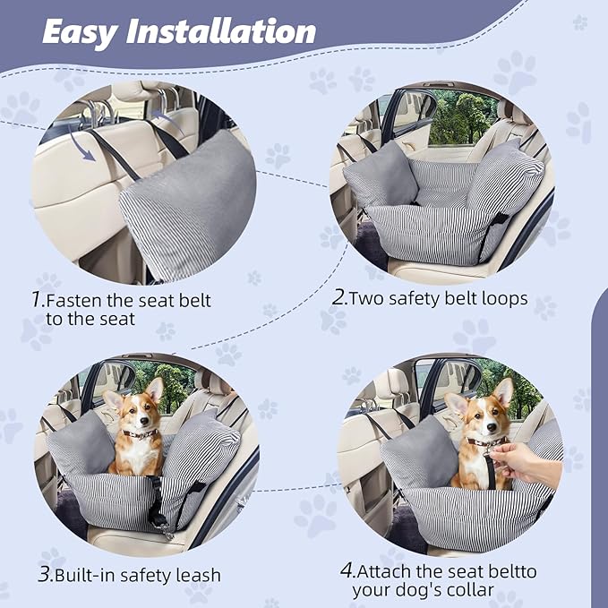 Dog Car Seat for Medium/Small Dogs,Pet Car Seat Travel Bed Detachable Washable Dog Booster Seats Under 30 lbs,Portable Cars Travel Carrier Bed with Storage Pockets and Dogs Safety Belt