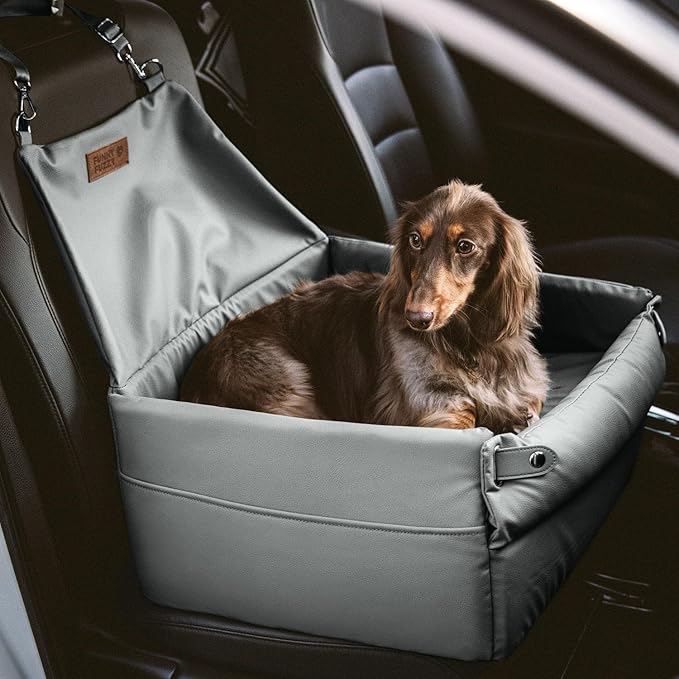 FUNNY FUZZY Pet Car Seat for Small Dogs, Waterproof Dog Booster Car Seats, Faux Leather Travel Pets Vehicle Bed with Thick Cushion, Carseat for Cats, Abyss Blue