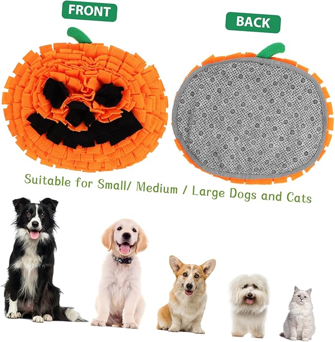 Pumpkin Snuffle Mat for Large Dogs Cute Pet Sniffing Pad to Encourage Natural Foraging Skills Reduces Odor Durable Polar Fleece Design