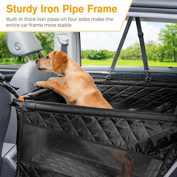 Pecute Dog Car Seat, Back Seat Extender for Dogs, Upgraded Sofa Leather, Breathable Mesh Sides, Hard PVC Panels Bottom Support to 330 lbs, for Cars/Mid-Size SUV/Small Truck