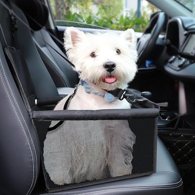 Dog Car Seat,Travel Carrier Dog Booster Cage,Breathable Car Seat for Dogs Design with Adjustable Seat Strap and Internal Foam,Travel Dog Car Seats Perfect for Small Dogs,Black