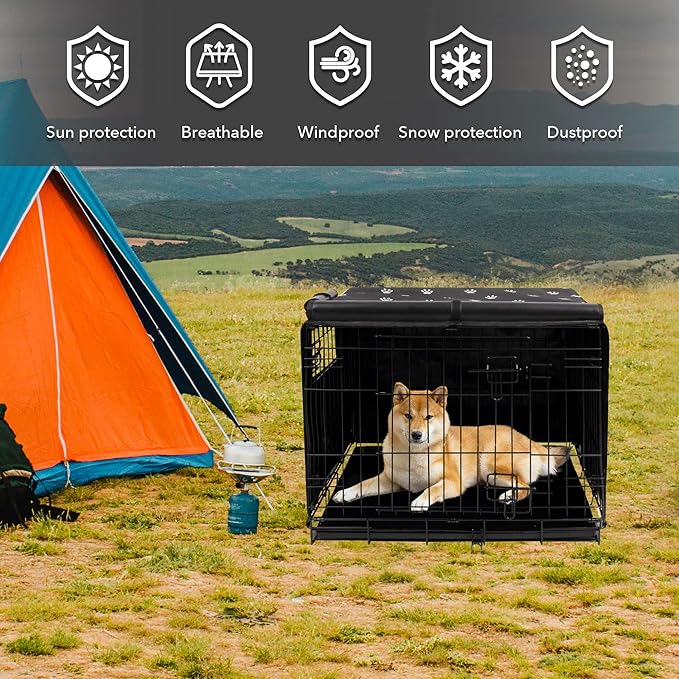 Pet Prime Dog Crate Cover Indoor/Outdoor Durable Windproof 600D Oxford Fabric Pet Kennel Cover Fit for 24 30 36 42 48 Inches Wire Dog Crate for Small and Large Dogs-Cover Only (36 Inch (36"x23"x25"))